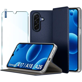 Etui do Samsung Galaxy A17 | A18 | A26 5G granatowe magnetyczne zamykane ze szkłem