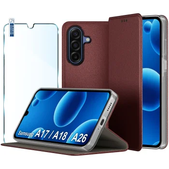 Etui do Samsung Galaxy A17 | A18 | A26 5G burgundowe magnetyczne zamykane ze szkłem