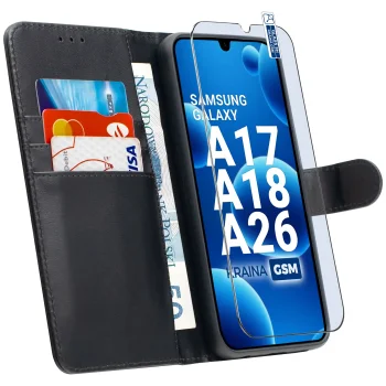 Etui do Samsung Galaxy A17 | A18 | A26 5G czarne magnetyczne z klapką ze szkłem