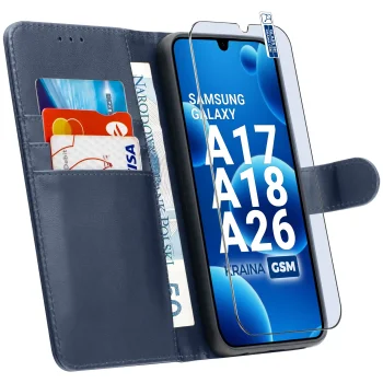 Etui do Samsung Galaxy A17 | A18 | A26 5G granatowe magnetyczne z klapką ze szkłem