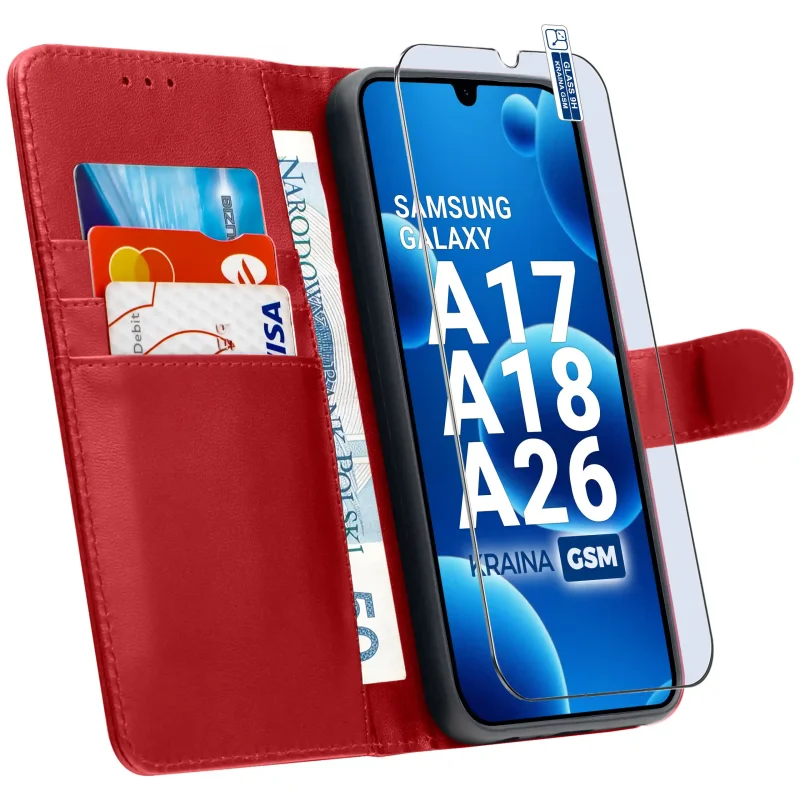 Etui do Samsung Galaxy A17 | A18 | A26 5G czerwone magnetyczne z klapką ze szkłem