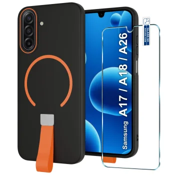 Etui do Samsung Galaxy A17 | A18 | A26 5G czarne MagSafe z paskiem na palec ze szkłem