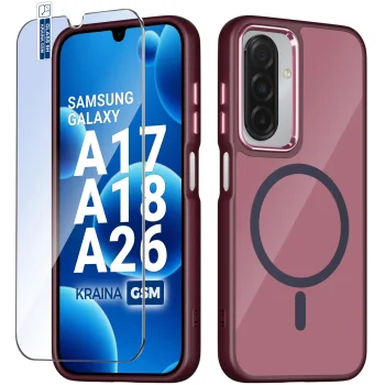 Etui do Samsung Galaxy A17 | A18 | A26 5G Magsafe magnetyczne burgundowe ze szkłem