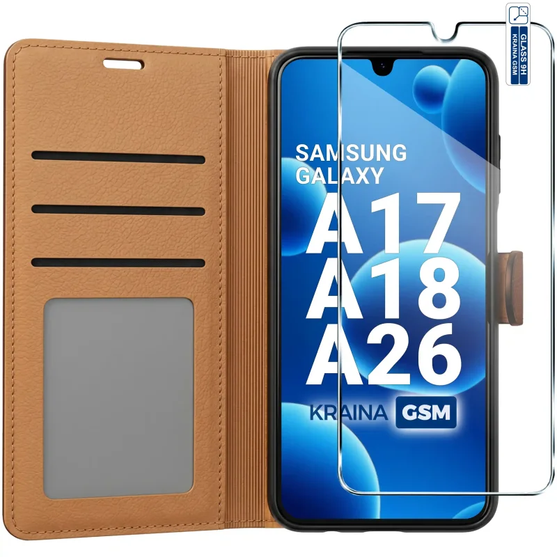 Brązowe etui portfelowe do Samsung Galaxy A17 | A18 | A26 5G z trzema kieszonkami na karty