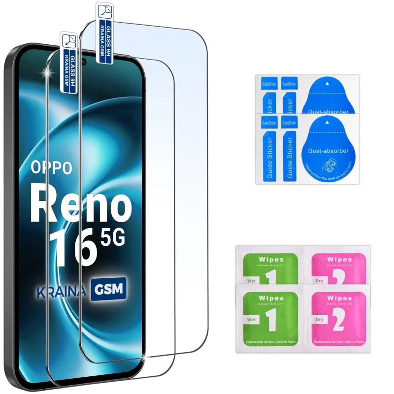 Dwa szkła hartowane 9H do Oppo Reno 16 | 16 5G ze ściereczkami i naklejkami do montażu