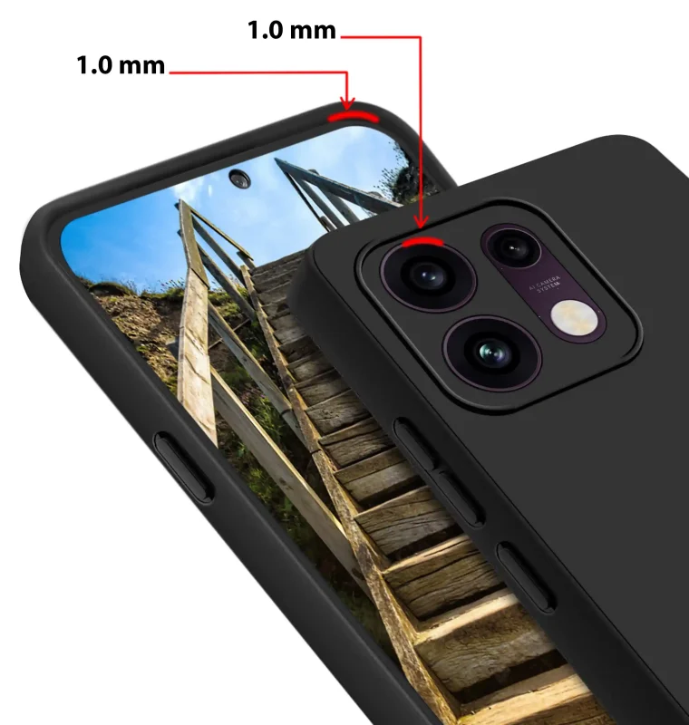 Czarne etui do Oppo Reno 16 Pro 5G z podwyższonymi rantami 1 mm przy ekranie i aparacie