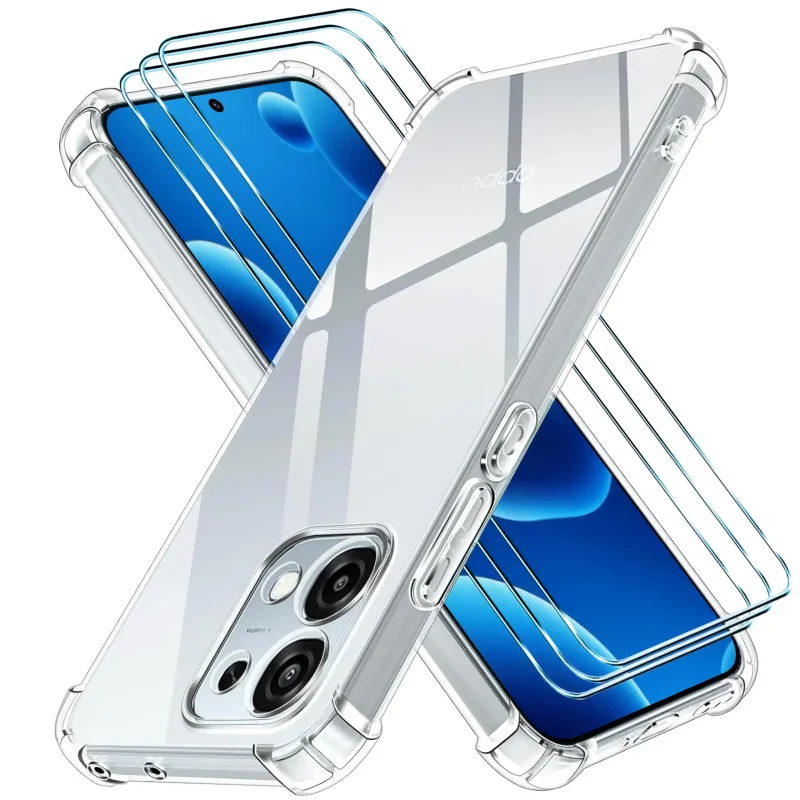 Przezroczyste etui Anti-Shock do Oppo A6 Pro 5G z trzema szkłami hartowanymi