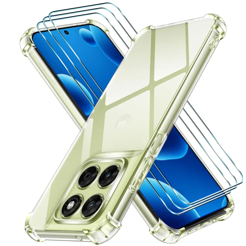 Przezroczyste etui Anti-Shock do Motorola Moto G67 | G77 5G z trzema szkłami hartowanymi