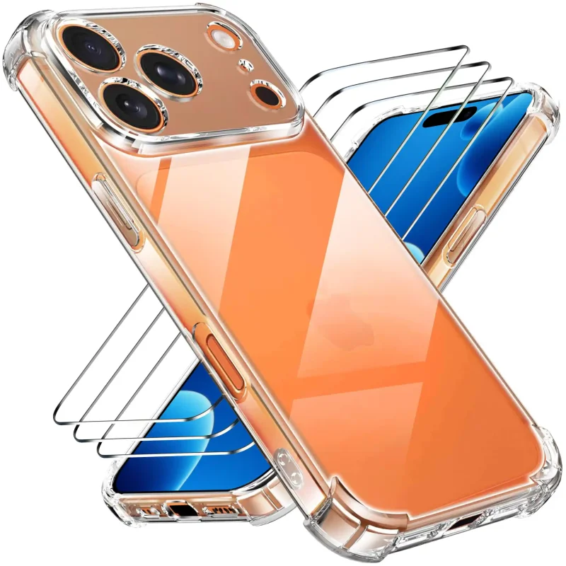 Przezroczyste etui Anti-Shock do iPhone 17 Pro | 18 Pro z trzema szkłami hartowanymi
