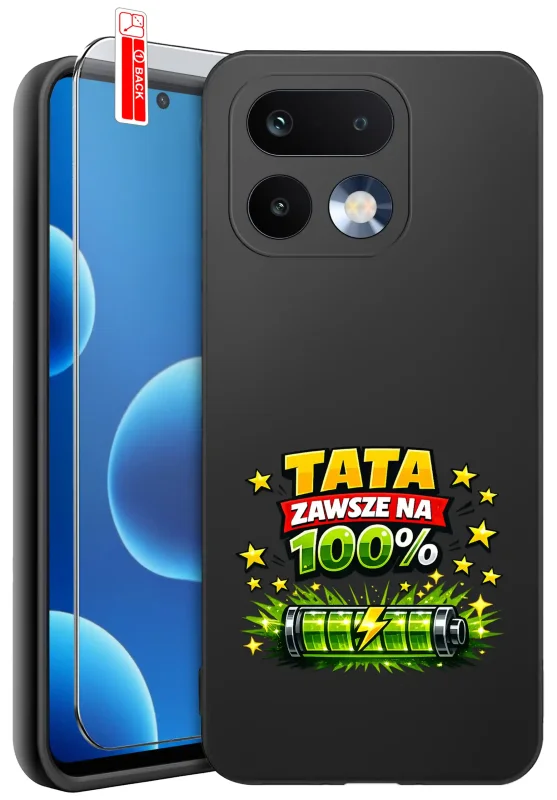 Etui dla Taty do Realme 16 Pro 5G z kolorowym nadrukiem Tata zawsze na 100% i motywem baterii, ze szkłem hartowanym 9H