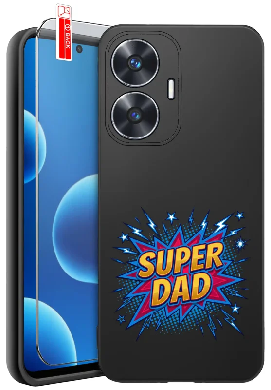 Etui dla Taty do Realme C55 z kolorowym nadrukiem Super Dad i szkłem hartowanym 9H
