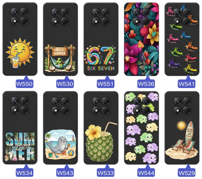 Różne etui wakacyjne do Xiaomi Redmi Note 14 Pro 5G ze słońcem, hamakiem, motywem 67, kwiatami, rolkami i plażowymi grafikami