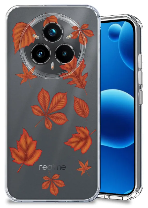 Przezroczyste etui jesienne do Realme 14 Pro+ Plus 5G z nadrukiem pomarańczowych liści