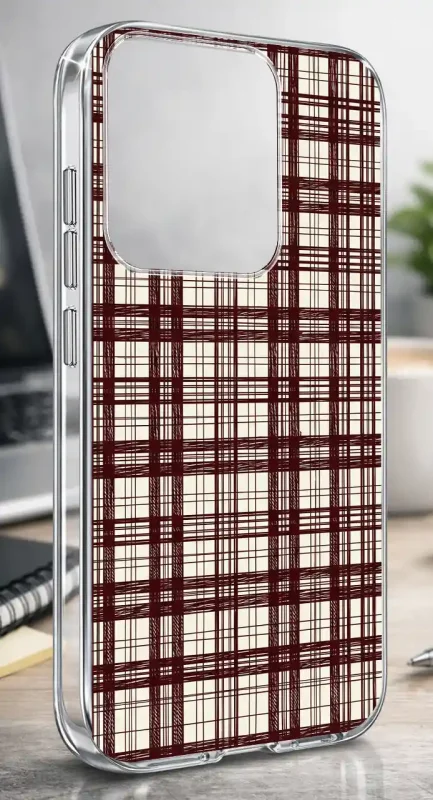 Etui Motorola Edge 50 Neo 2 mm z jesiennym wzorem bordowej kraty na przezroczystej powierzchni