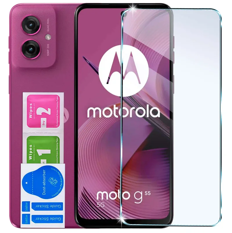 Szkło hartowane 9H do Motorola Moto G55 5G ze ściereczkami Wet i Dry oraz naklejkami ułatwiającymi montaż