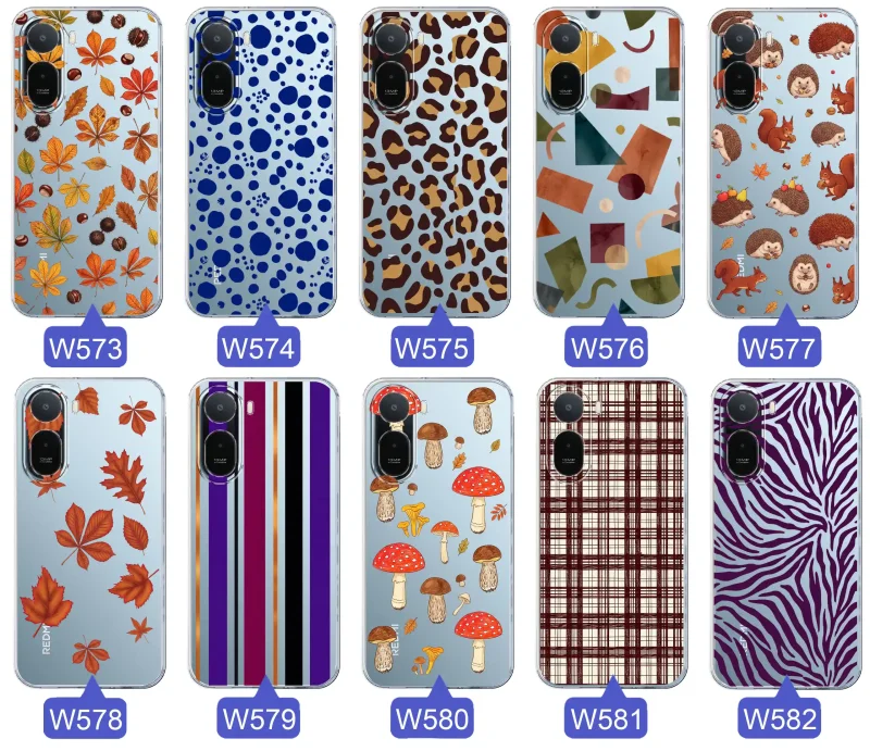 Przezroczyste etui do Xiaomi Redmi A7 Pro z jesiennymi wzorami: panterka, zebra, krata, paski i jesienne liście