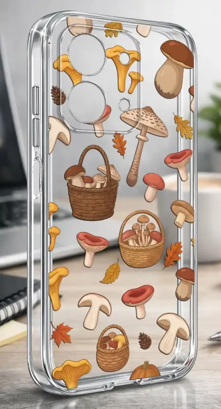 Etui Xiaomi Redmi 15C 2 mm z jesiennym wzorem grzybów i koszyków na przezroczystej powierzchni