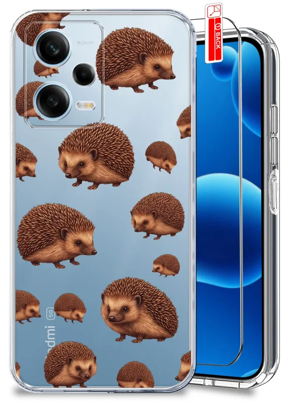 Przezroczyste etui jesienne do Xiaomi Redmi Note 12 5G z nadrukiem jeży oraz szkłem hartowanym 9H