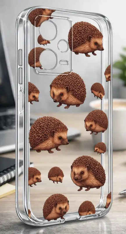 Etui Xiaomi Redmi Note 12 5G 2 mm z jesiennym wzorem jeży na przezroczystej powierzchni