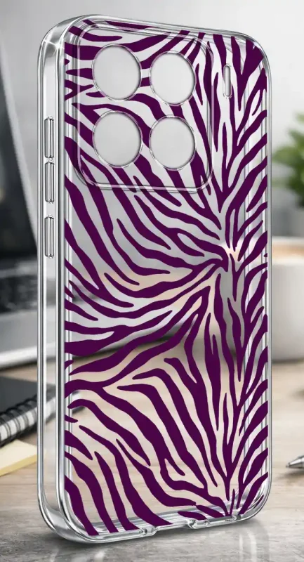 Etui Xiaomi 15 2 mm z fioletowym nadrukiem zebry na przezroczystej powierzchni