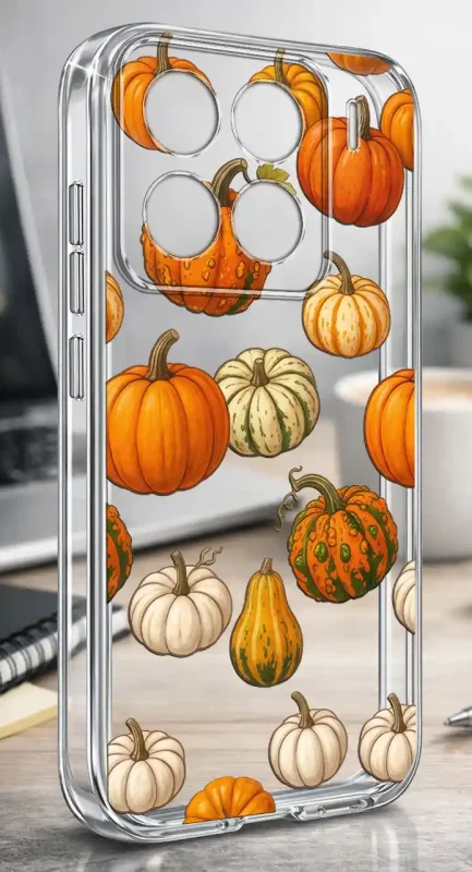 Etui Xiaomi 15 Pro 2 mm z jesiennym wzorem dyń na przezroczystej powierzchni