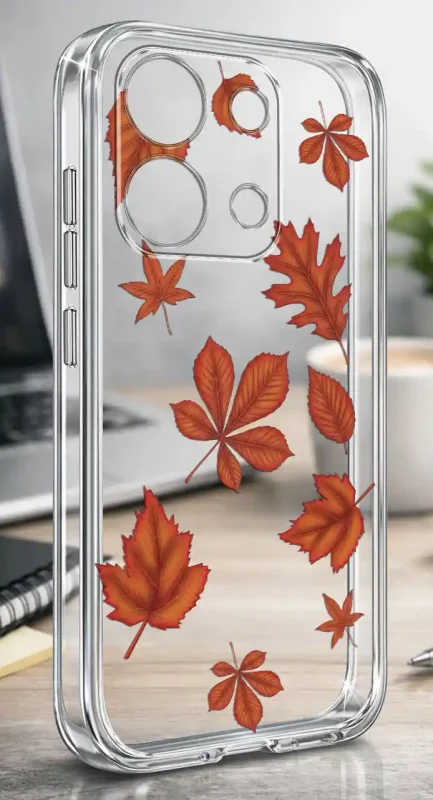 Etui Xiaomi Redmi Note 13 Pro 4G 2 mm z jesiennym wzorem pomarańczowych liści na przezroczystej powierzchni