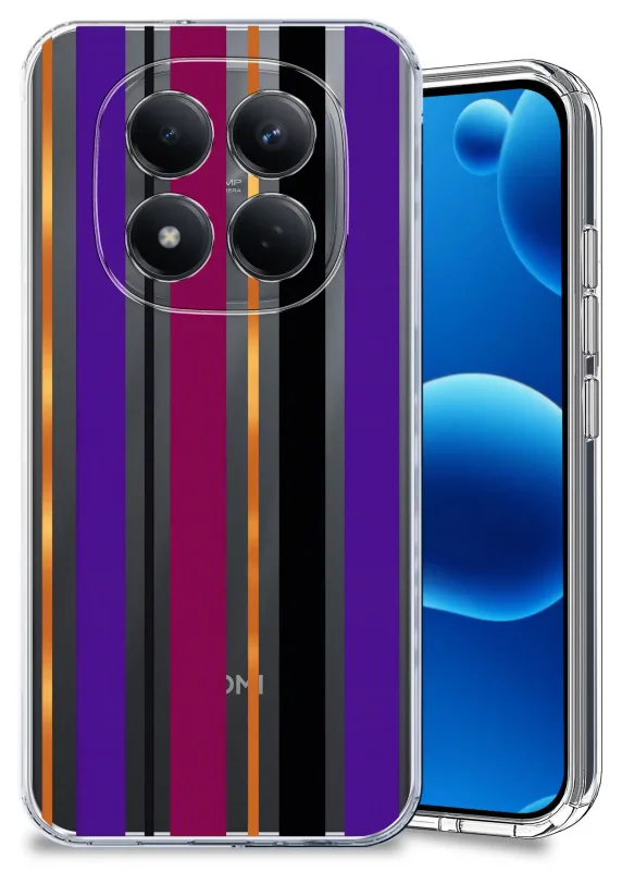 Przezroczyste etui jesienne do Xiaomi Redmi Note 15 Pro+ Plus 5G z pionowymi pasami w kolorach fioletowym, bordowym, czarnym i pomarańczowym
