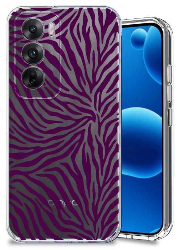 Przezroczyste etui do Oppo Reno 12 Pro 5G z fioletowym wzorem zebry na obudowie telefonu