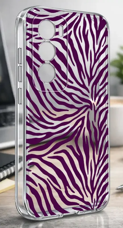 Etui Oppo Reno 12 Pro 5G 2 mm z fioletowym wzorem zebry na przezroczystej powierzchni