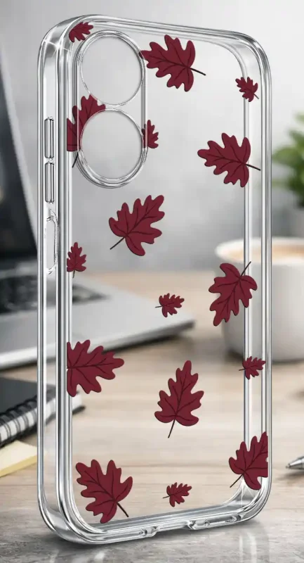 Etui Oppo A78 4G 2 mm z jesiennym wzorem bordowych liści na przezroczystej powierzchni