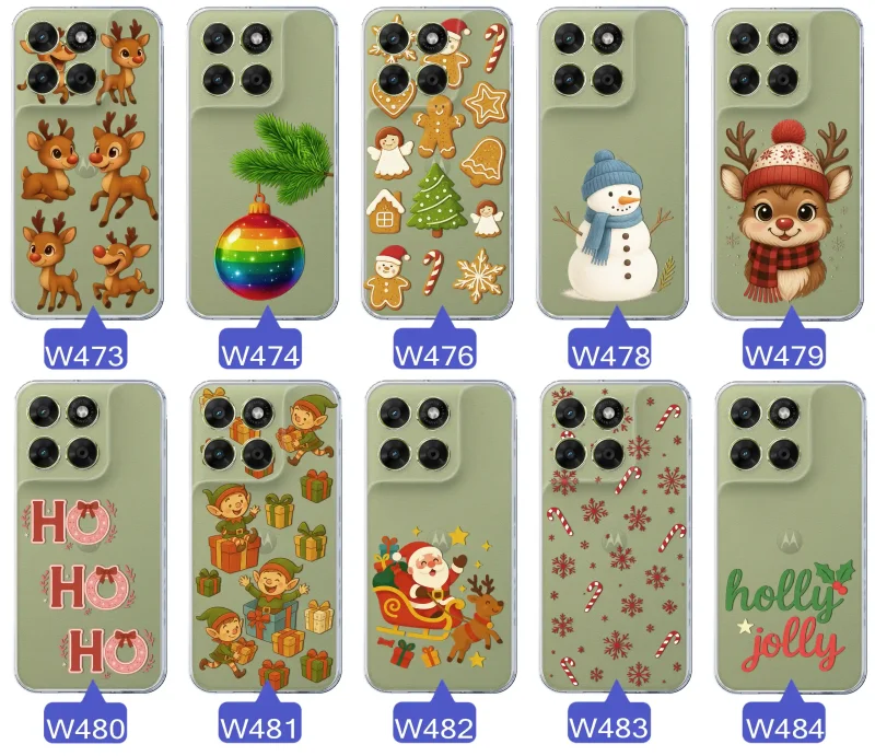 Różne wzory świąteczne i zimowe do Motorola Moto G67 | G77 5G: Mikołaje, śnieżynki, pierniki, renifery, elfy, grinch, choinki, napisy