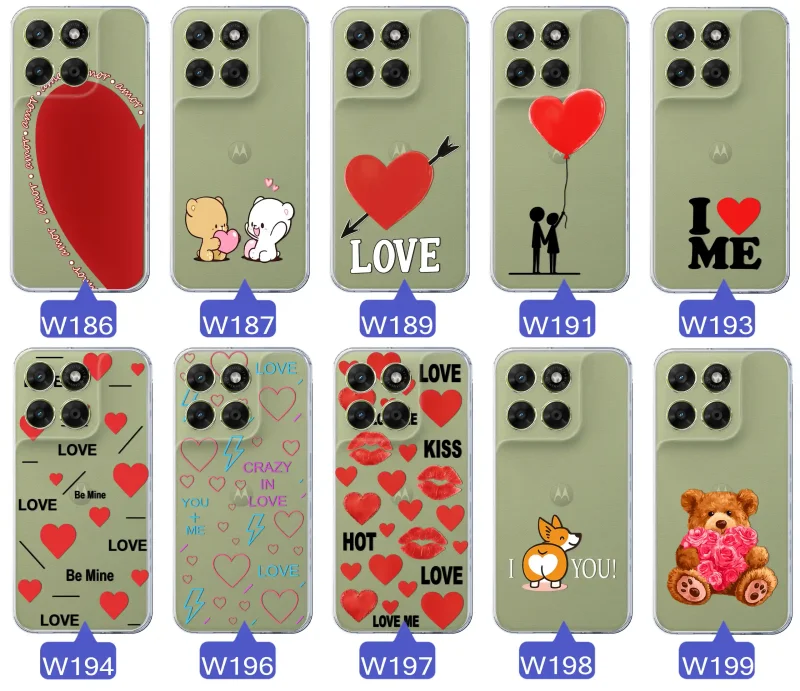 Kolekcja wzorów walentynkowych na case do Motorola Moto G67 | G77 5G: kolorowe serca, napisy love, kwiaty, misie, pies