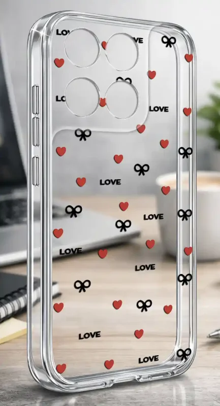 Etui Motorola Moto G67 | G77 5G 2 mm z walentynkowym wzorem serc, kokardek i napisów LOVE na przezroczystej powierzchni