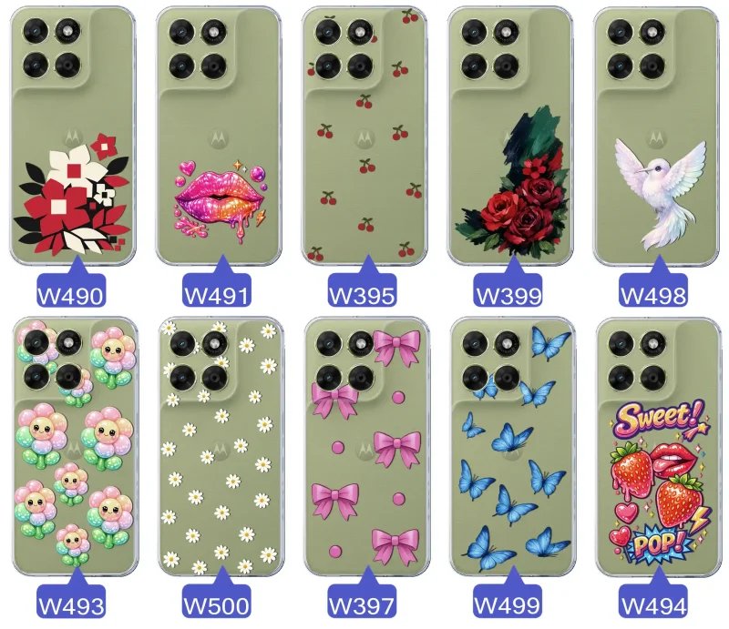 Kolekcja modnych etui z wzorami do Motorola Moto G67 | G77 5G: kolorowe modne wzory z kokardkami, różami, motylami, ustami, wisienkami