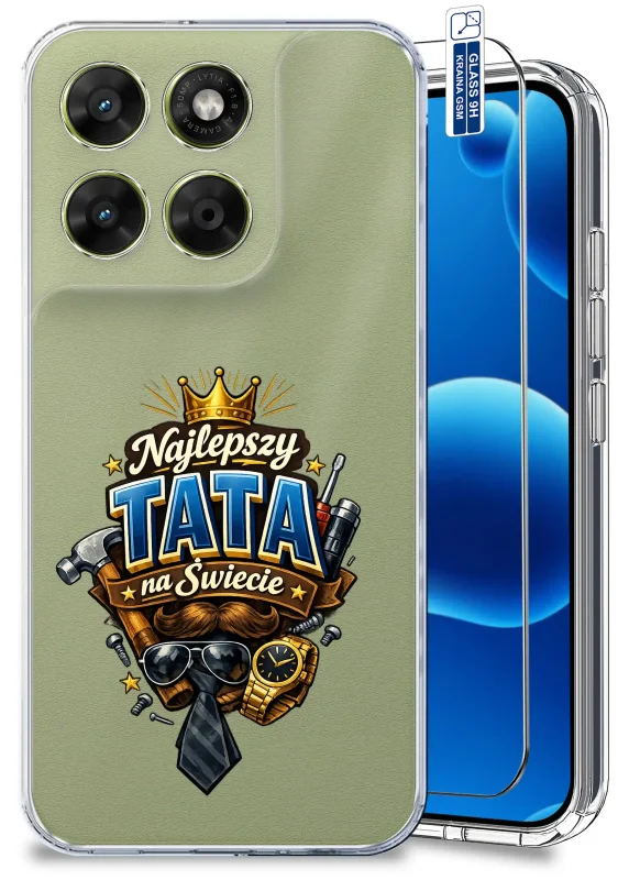 Przezroczyste etui dla Taty do Motorola Moto G67 | G77 5G z napisem Najlepszy Tata na świecie oraz szkłem hartowanym 9H