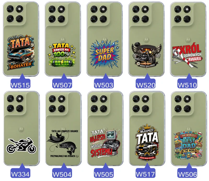 Kolekcja wzorów dla Taty i na Dzień Ojca do Motorola Moto G67 | G77 5G:  kolorowe grafiki i napisy Super Tata, Super Dad, Najlepszy Tata Na Świecie i inne