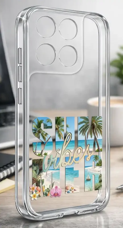 Etui Motorola Moto G67 | G77 5G 2 mm z wakacyjnym motywem plaży, palm i napisem SUN VIBES