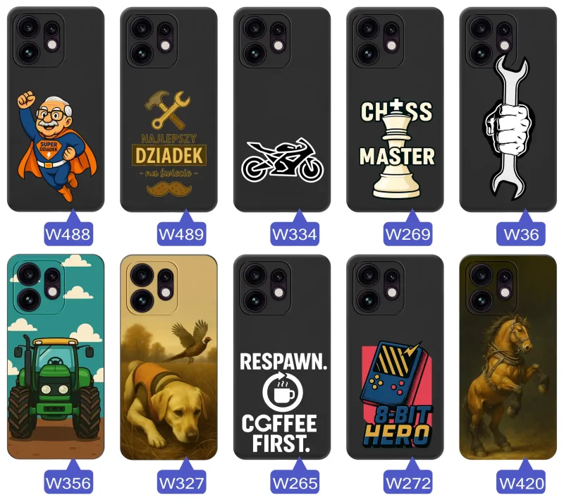 Kolekcja wzorów etui dla dziadka do Oppo Reno 16 | 16 5G: Super Dziadek, narzędzia, szachy, motocykl, traktor, pies, koń i retro gaming