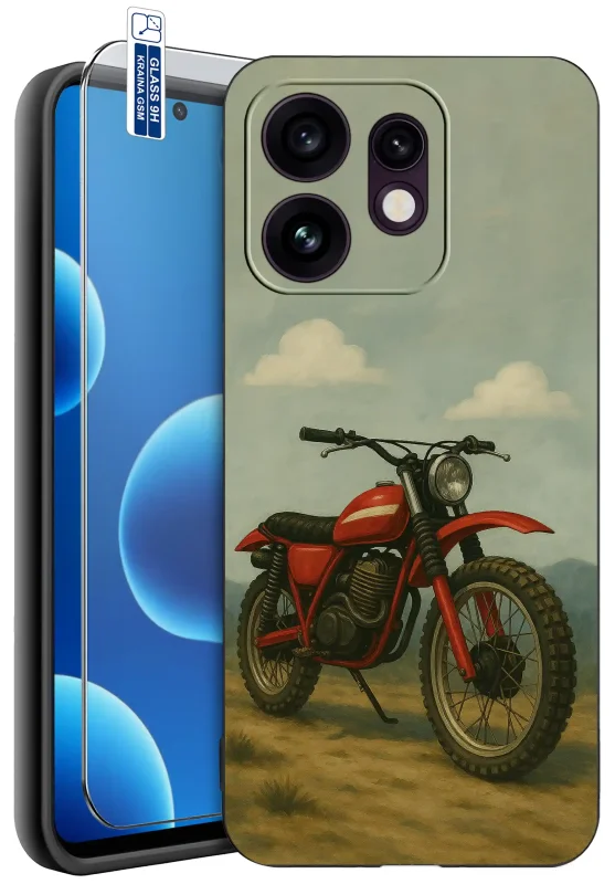 Etui z autem do Oppo Reno 16 | 16 5G z czerwonym motocyklem terenowym oraz szkłem hartowanym 9H
