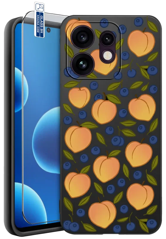 Etui z owocami do Oppo Reno 16 | 16 5G z nadrukiem brzoskwiń i borówek oraz szkłem hartowanym 9H