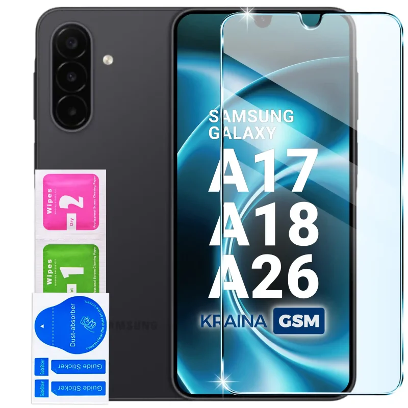 Szkło hartowane 9H do Samsung Galaxy A17 | A18 | A26 5G z zestawem montażowym Wet, Dry i naklejkami do usuwania kurzu