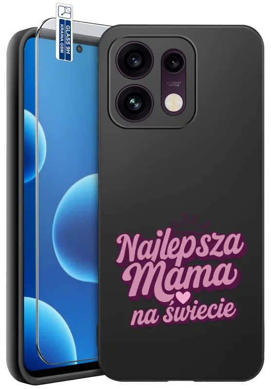 Etui dla Mamy do Oppo Reno 16 Pro 5G z napisem Najlepsza Mama na świecie oraz szkłem hartowanym 9H