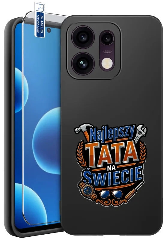 Etui dla Taty do Oppo Reno 16 Pro 5G z napisem „Najlepszy Tata na świecie” i szkłem hartowanym 9H