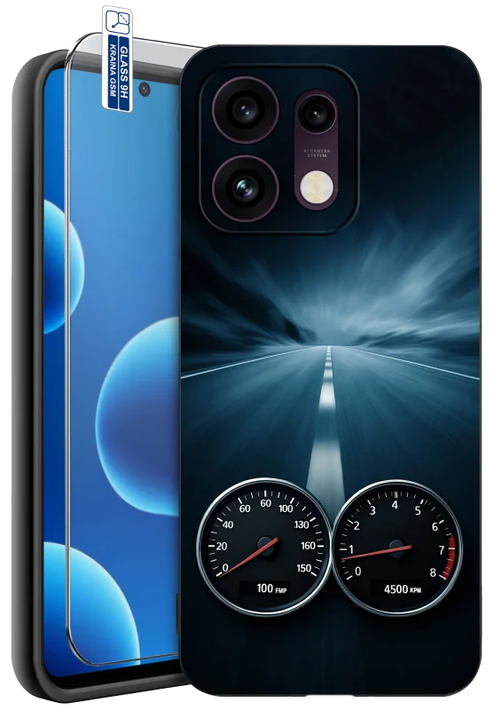 Etui z motywem prędkości do Oppo Reno 16 Pro 5G oraz szkło hartowane 9H w komplecie