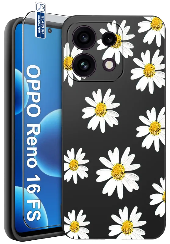 Etui dla Babci do Oppo Reno 16 F | 16 FS 5G z wzorem białych stokrotek oraz szkłem hartowanym 9H