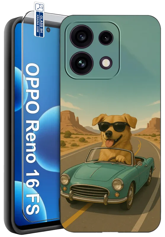 Etui do Oppo Reno 16 F | 16 FS 5G z nadrukiem kota w misce oraz szkłem hartowanym 9H