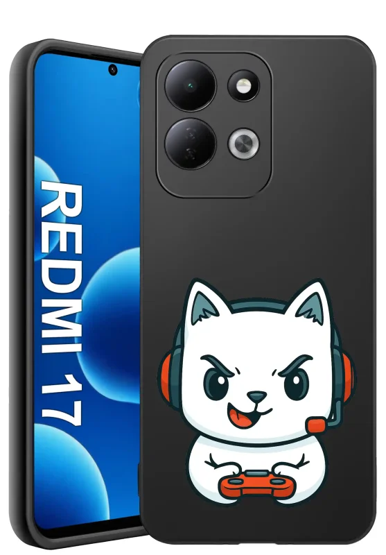 Etui dla gracza do Xiaomi Redmi 17 4G | 5G z kotem w słuchawkach gamingowych i padem