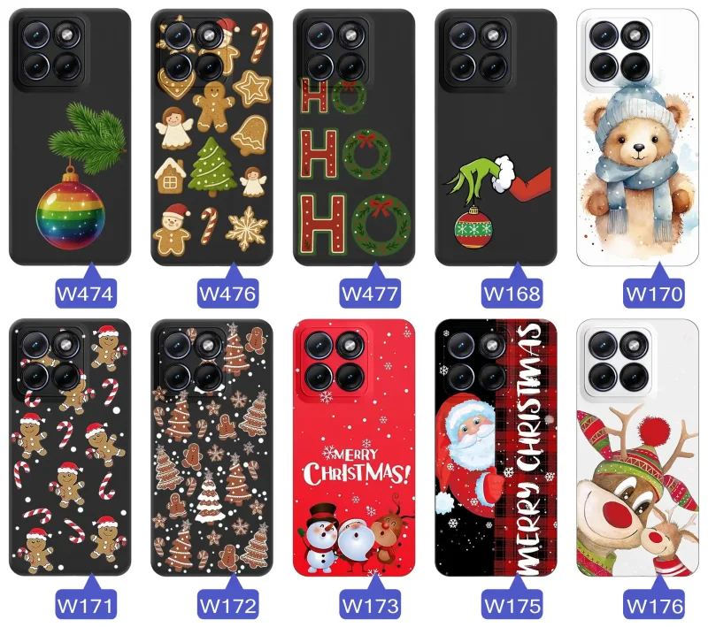 Różne etui świąteczne na Motorola Edge 70 Fusion: motywy świąteczne i zimowe w odcieniach czerwieni, zieleni i bieli
