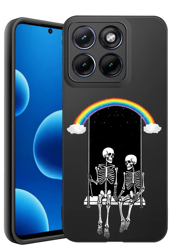 Etui Halloween do Motorola Edge 70 Fusion z dwoma szkieletami na huśtawce i tęczą