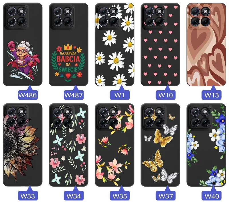 Różne etui dla Babci do Motorola Edge 70 Fusion:  kwiaty, serca, napis Najlepsza Babcia na świecie, Babcia superbohaterka